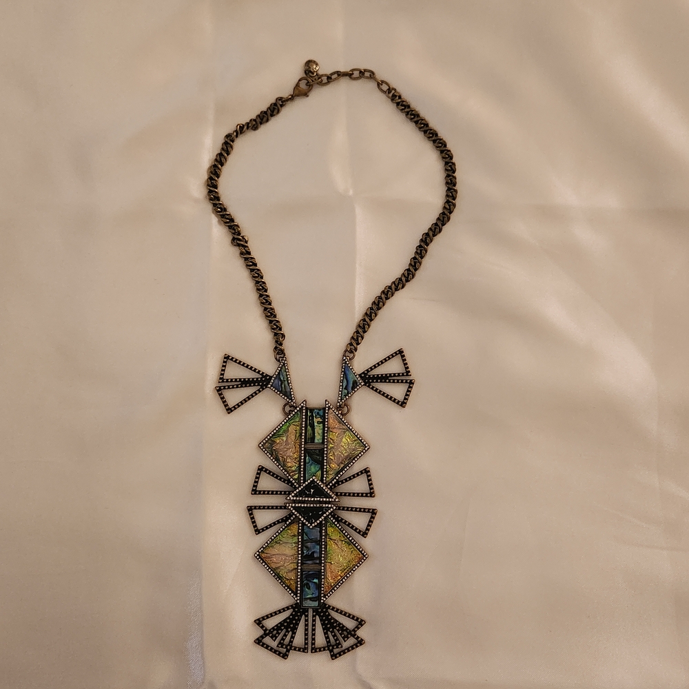 BaubleBar Iridescent Green and Blue Geometric Pendant Necklace